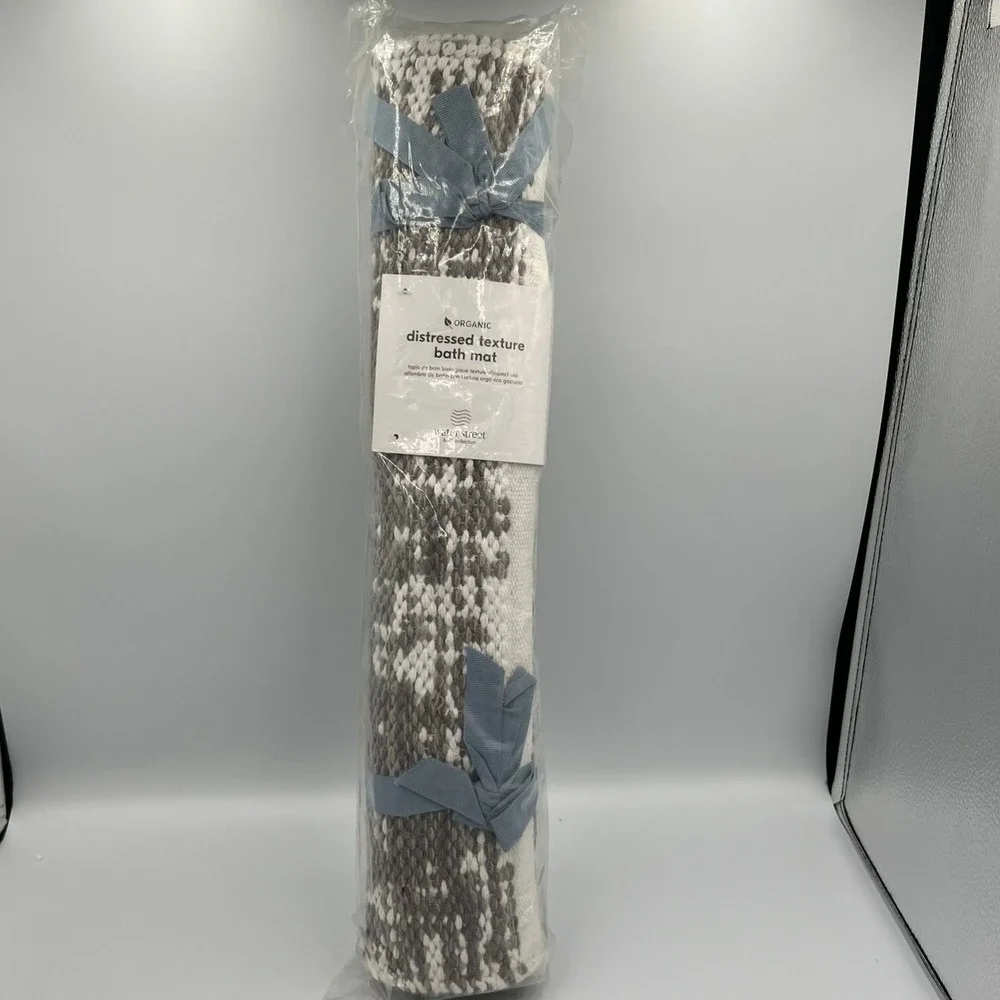 West Elm Bath Mat 20x34 Grey Organic Distressed Texture Rug New